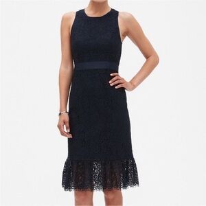 Sleeveless Lace Sheath Dress - Navy